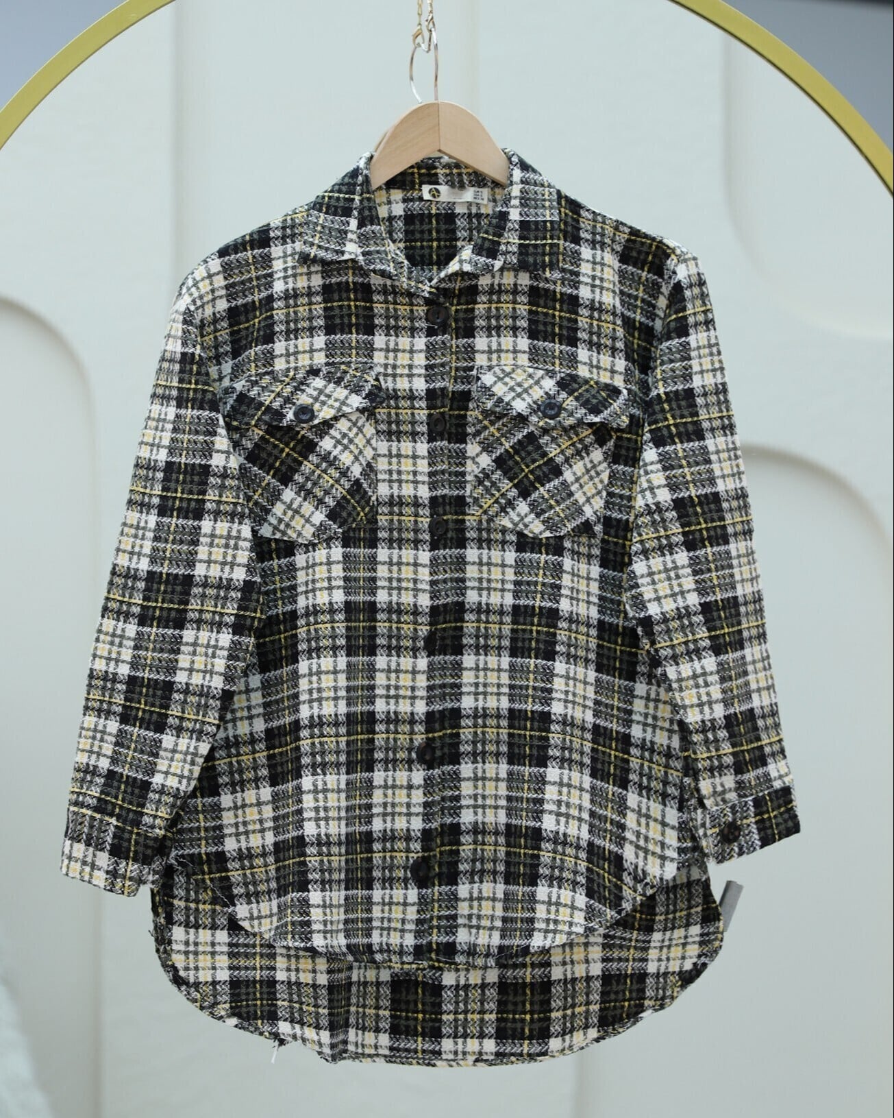 Flap Pocket Tweed Shirt - Yellow - Podyumplus - by Peralane - photo 4