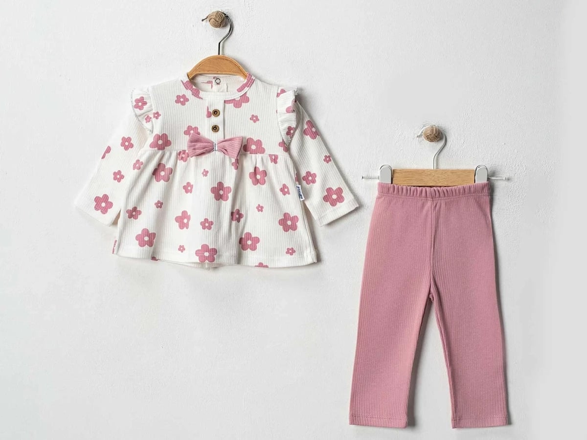 Girls' Floral Print 2-Piece Baby Set – Long-Sleeved Top and Leggings - Nafitto - by Peralane
