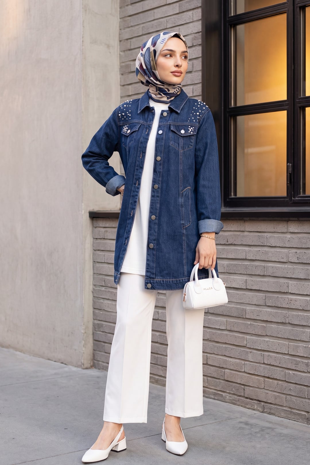 Stone Embellished Washed Denim Jacket - Dark Blue - Podyumplus - by Peralane - photo 5