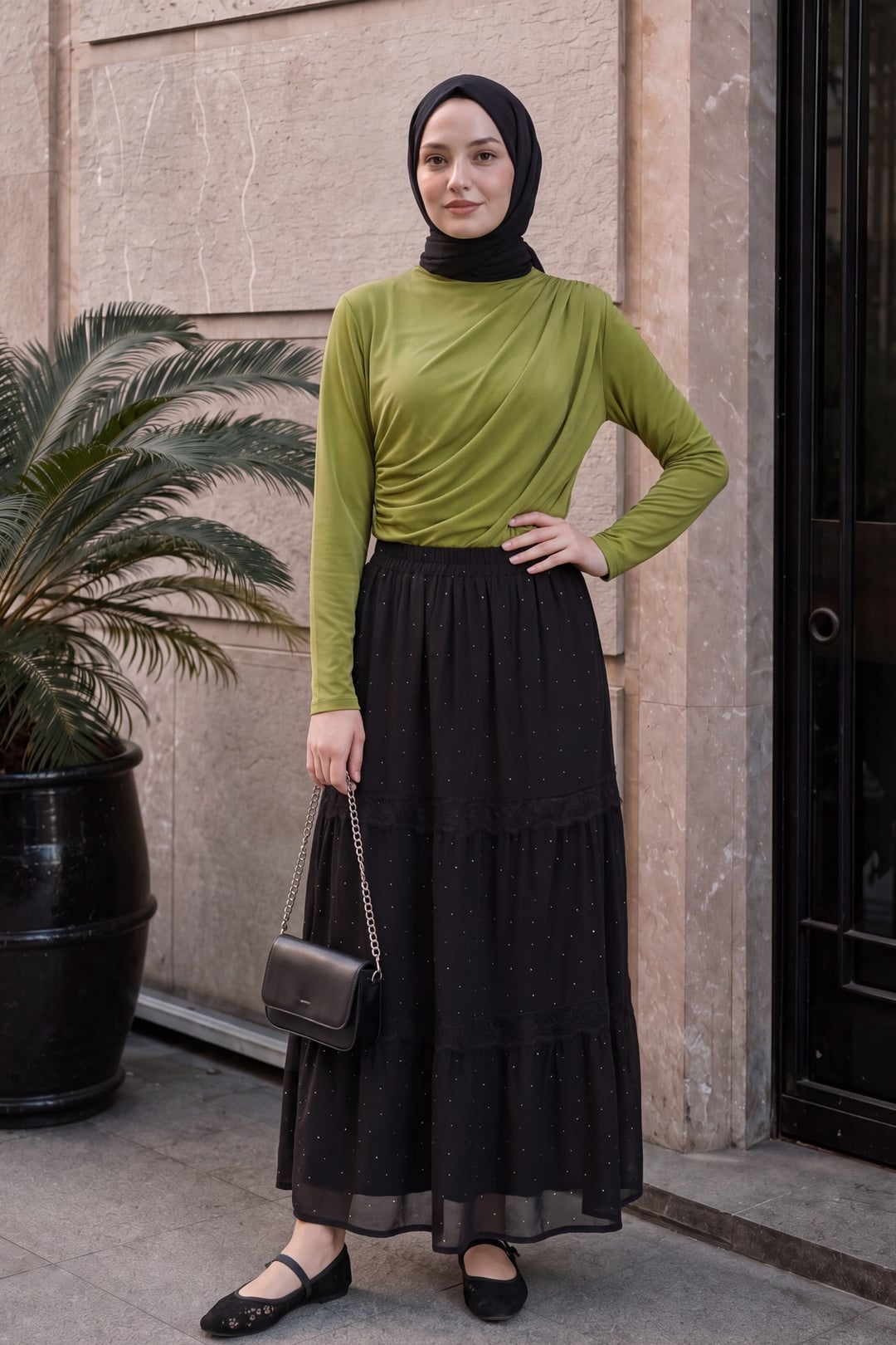 Half Turtleneck Draped Sandy Blouse - Oil Green - Podyumplus - by Peralane