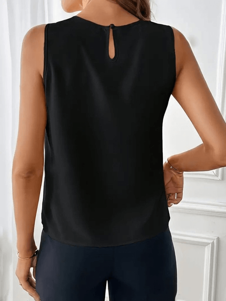 Sleeveless Black Pleated Neckline Blouse for Women - Janes - by Peralane - photo 2