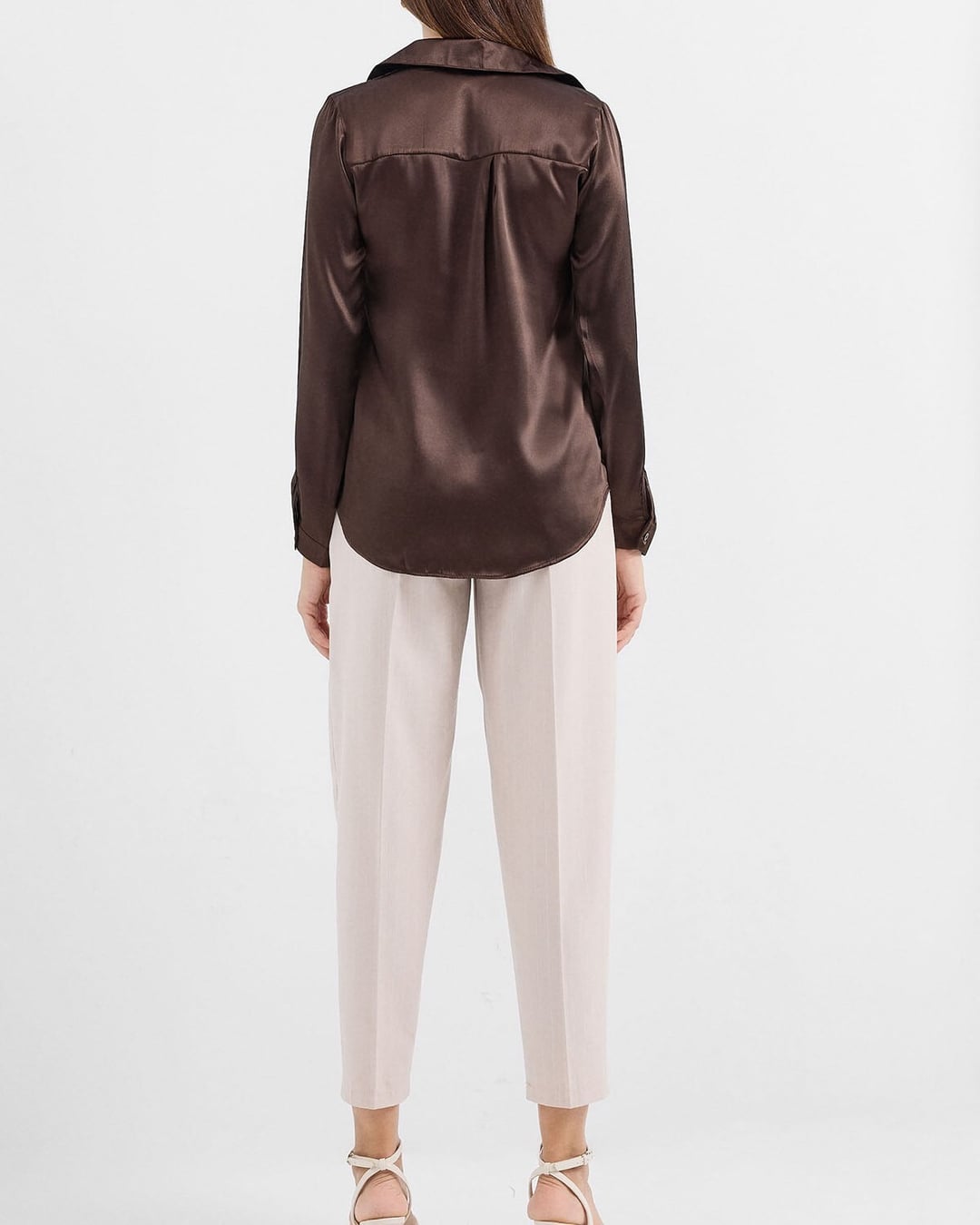 Light Drape Satin Shirt - Brown - Wholeskop - by Peralane - photo 7