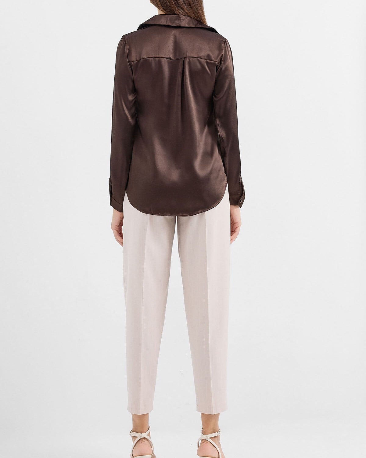 Lightweight Flowing Satin Shirt - Brown - Wholeskop - by Peralane - photo 7