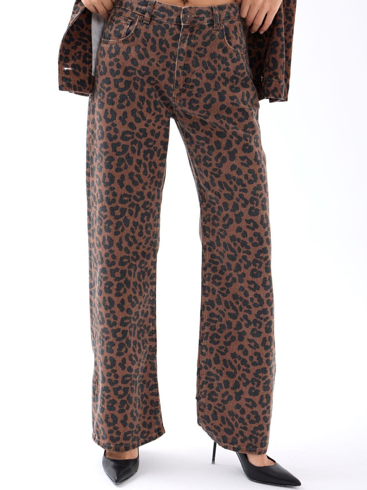 Women's Denim Vest and Wide-Leg Trousers Set with Leopard Print - Fame - by Peralane - photo 2