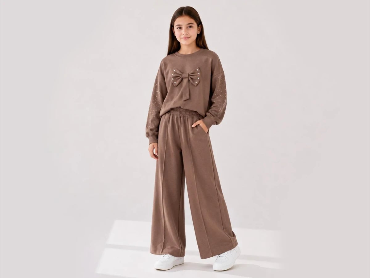 Girls' Two-Piece Set with Bow Detail and Wide-Leg Pants - Incilay - by Peralane