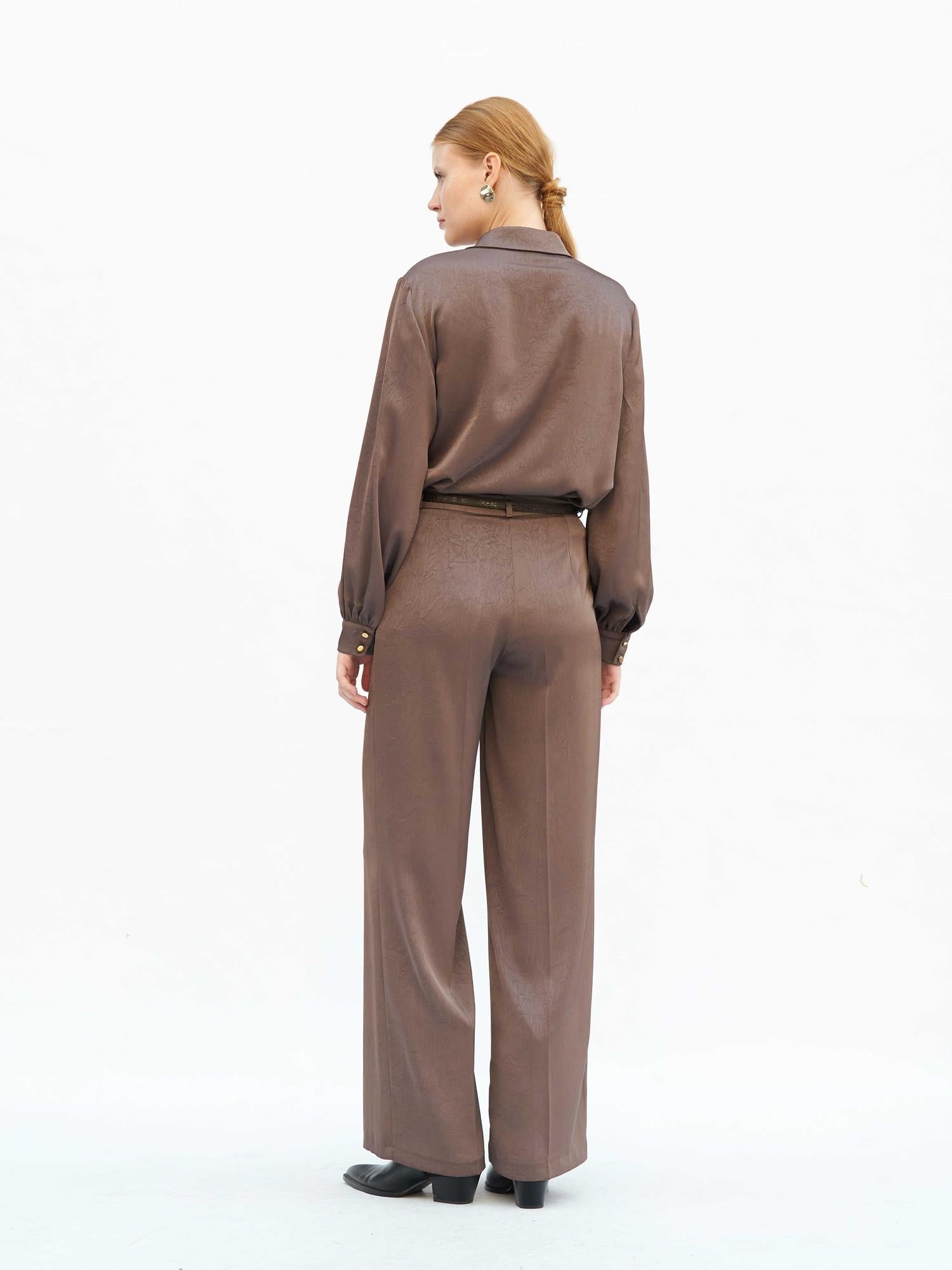 Women's Wrap Blouse and Wide-Leg Trouser Set in Taupe - Lefon - by Peralane - photo 3
