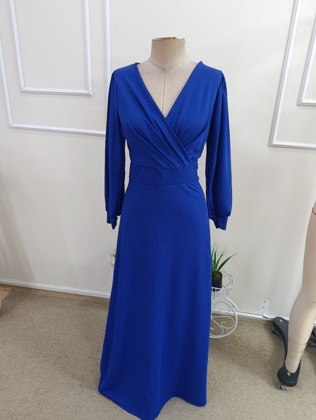 Women's Long Sleeve Wrap V-Neck Side Slit Long Crepe Dress - Janes - by Peralane - photo 4