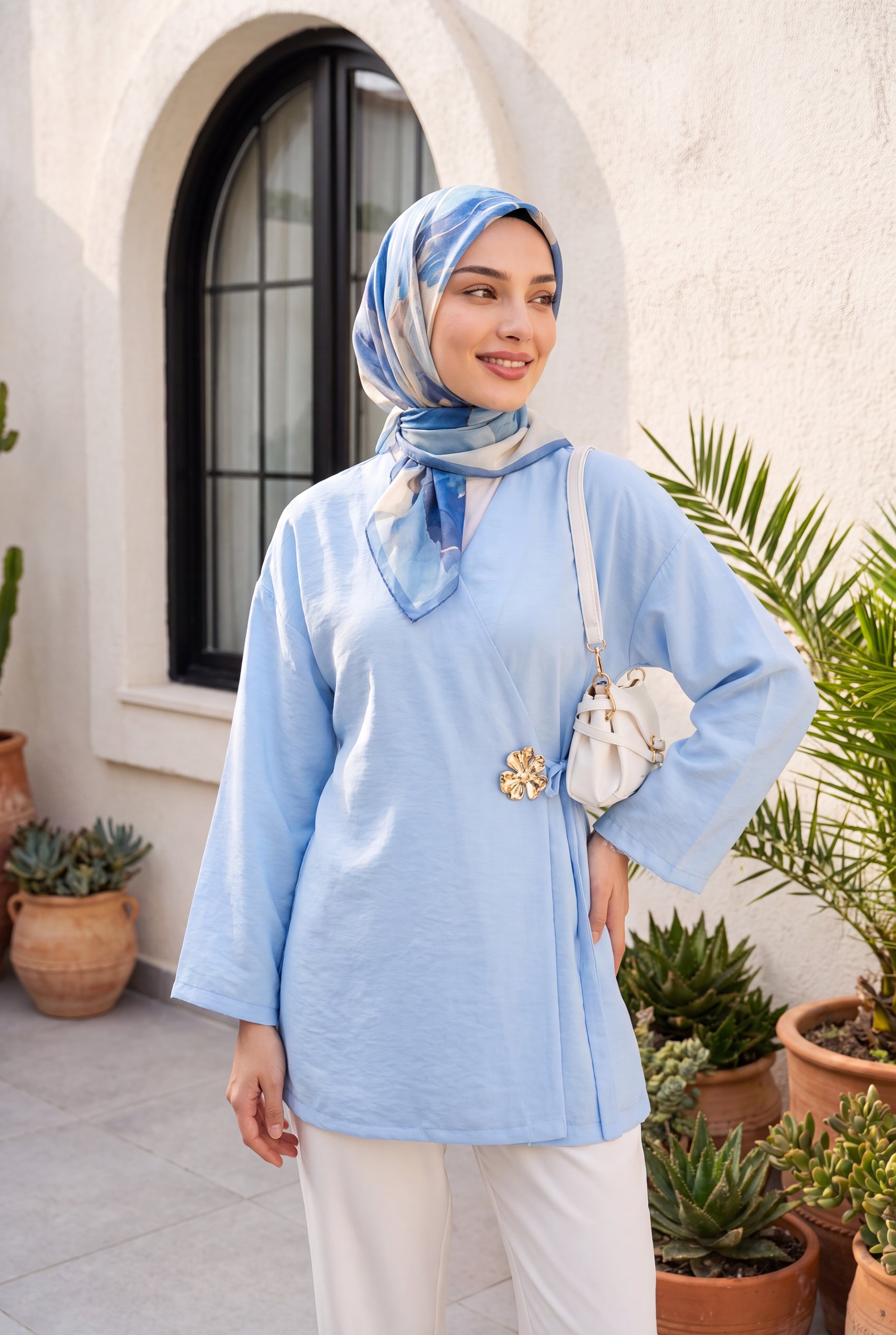 Side Wrap Tie Detail Modal Tunic - Baby Blue - Podyumplus - by Peralane - photo 4