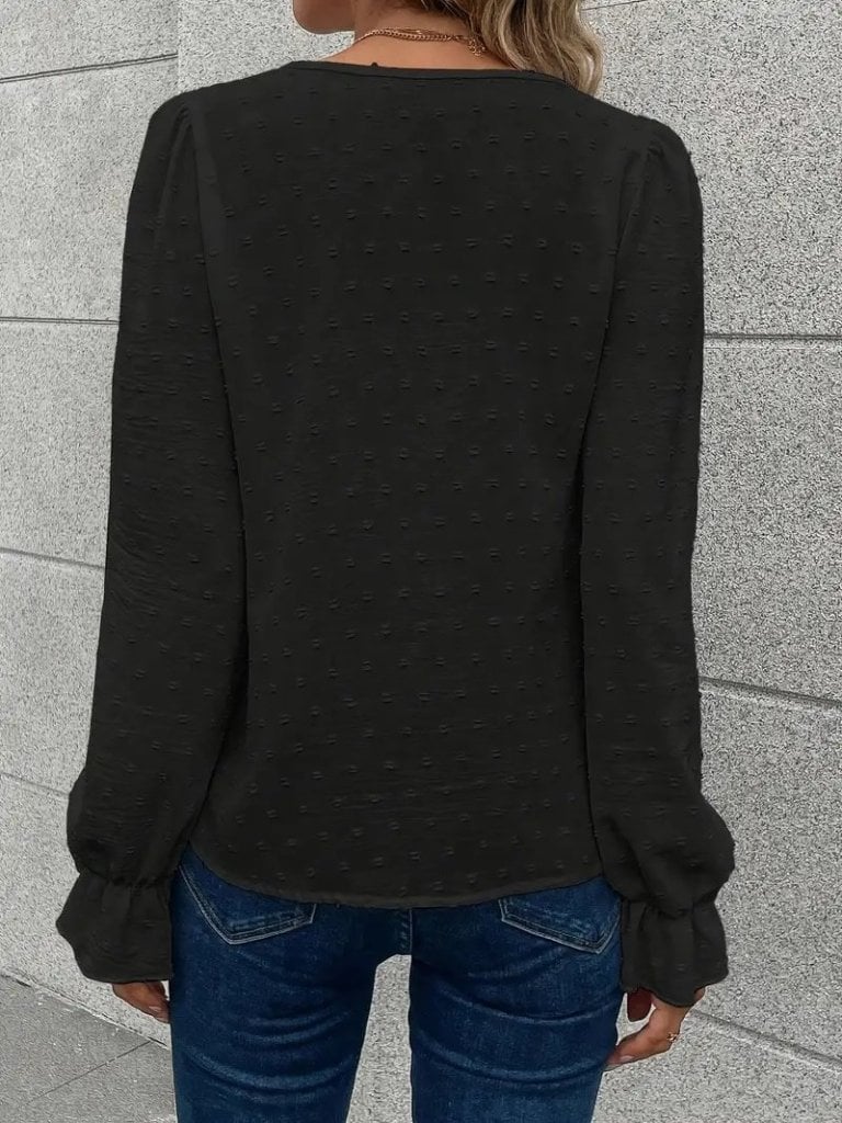 Women's Long Sleeve V-Neck Button-Front Blouse with Lace Trim - Janes - by Peralane - photo 4