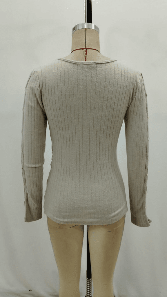 Women's Cream Ribbed Knit Wrap Blouse with Long Sleeves - Janes - by Peralane - photo 7