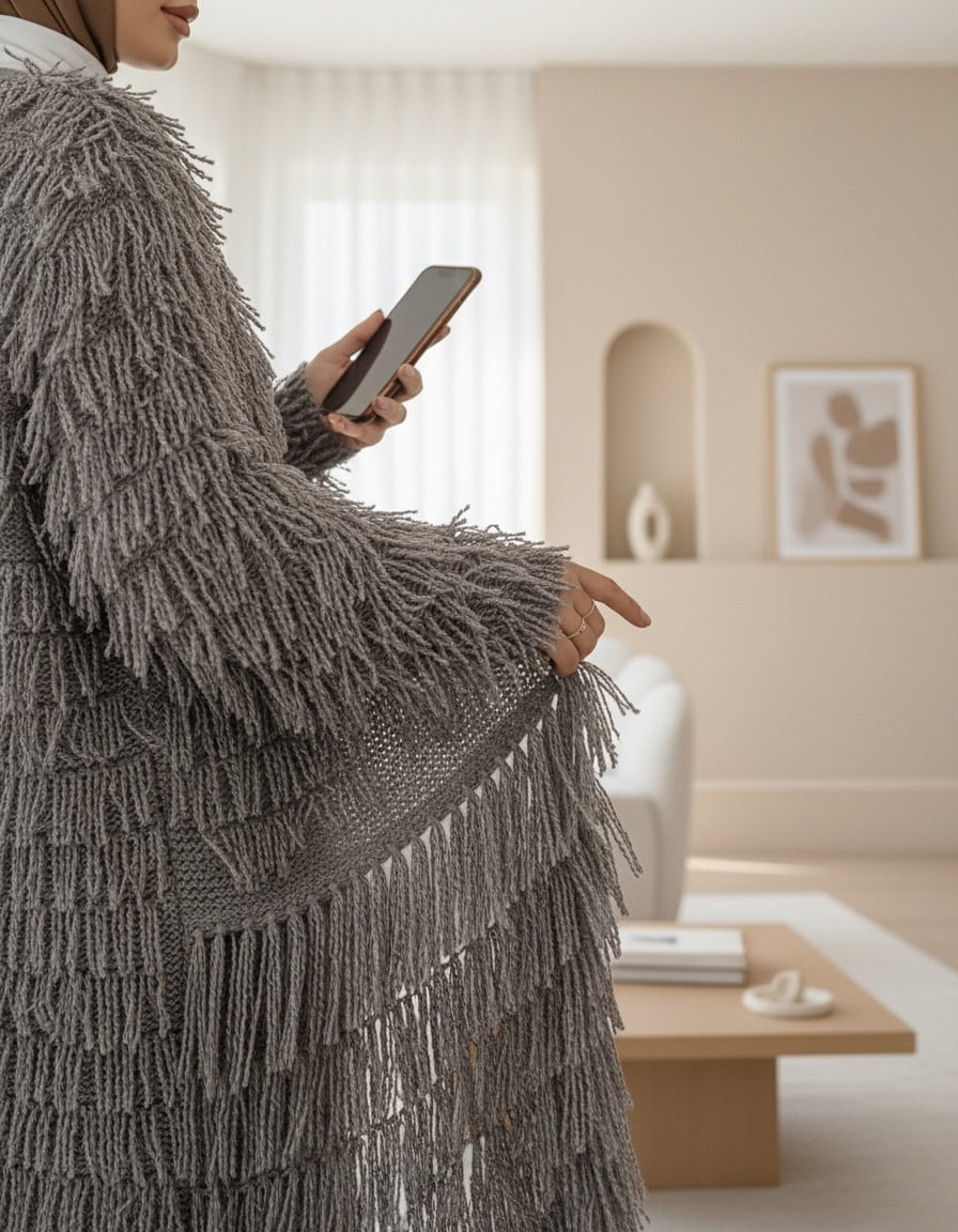 Fringed Long Knit Cardigan - Earth - Podyumplus - by Peralane - photo 5