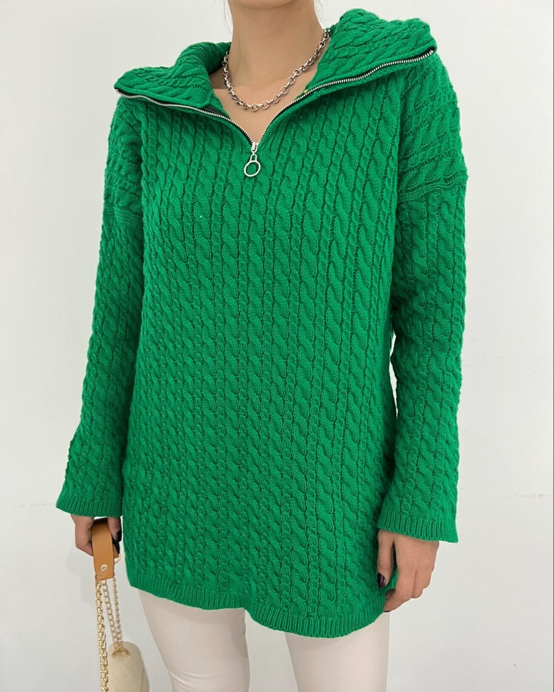 Half-Zip High-Collar Knit Sweater for Women - Emerald - Podyumplus - by Peralane - photo 2