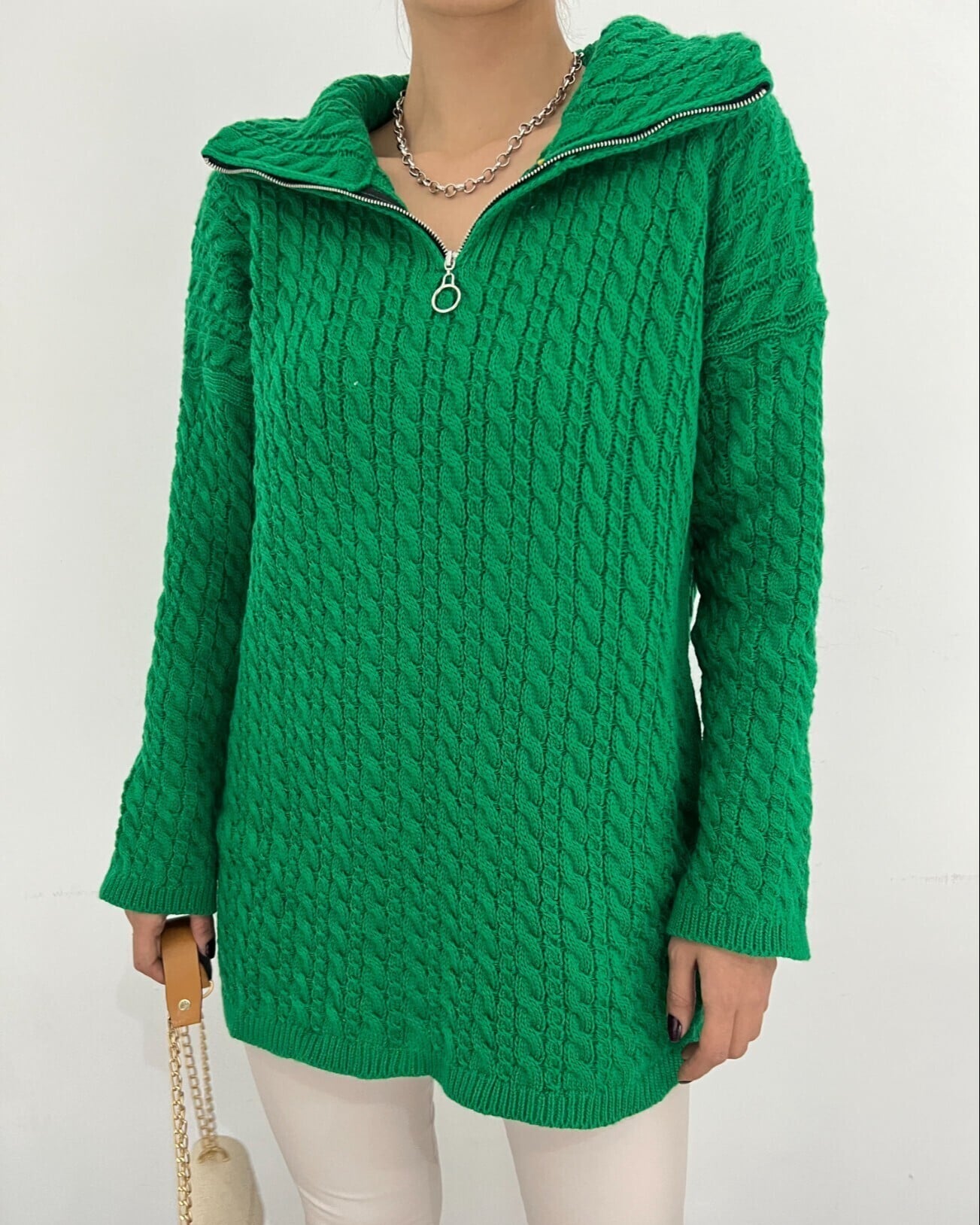 Half-Zip High-Collar Knit Sweater for Women - Emerald - Podyumplus - by Peralane - photo 2