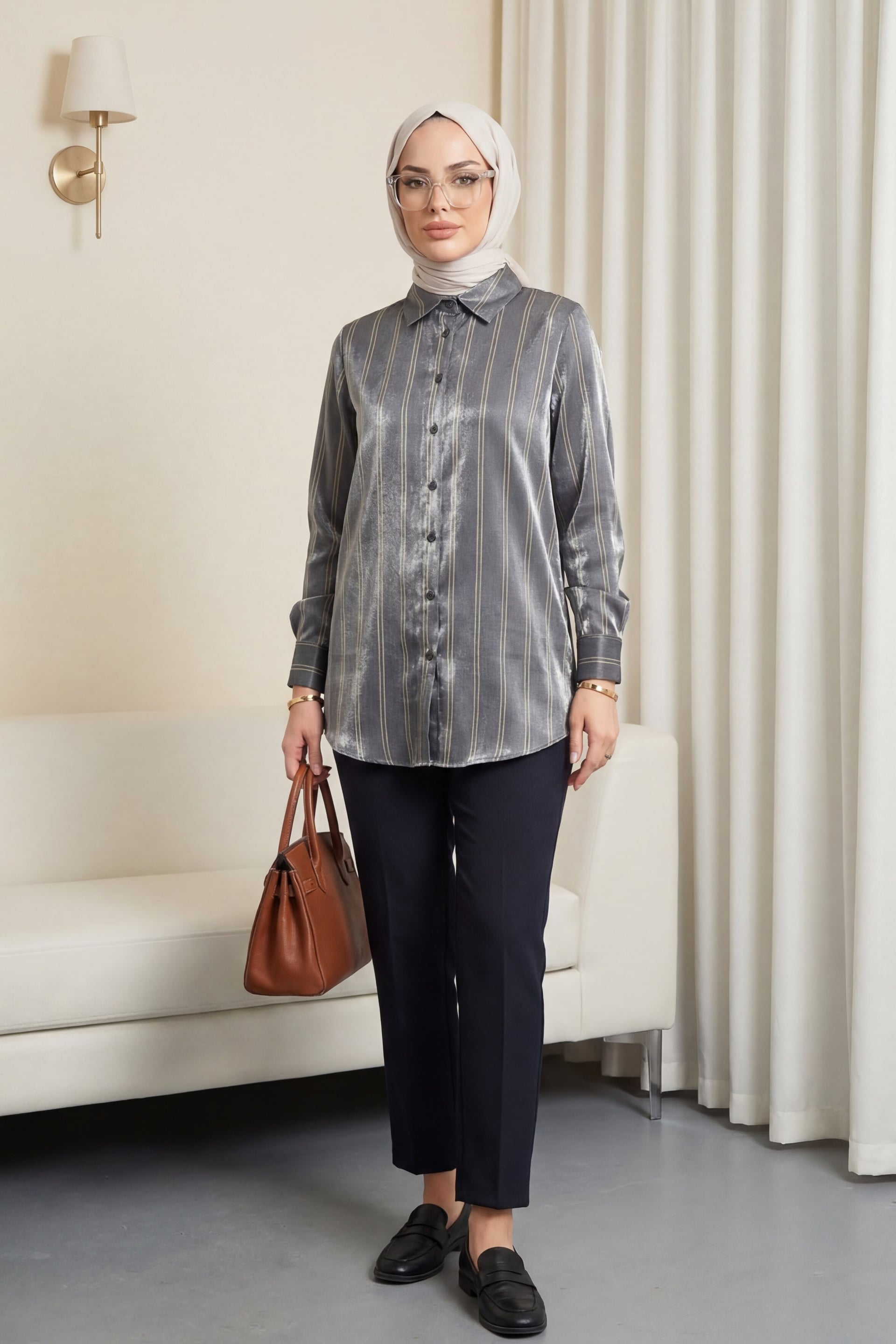 Striped Woven Shirt - Anthracite - Podyumplus - by Peralane - photo 3