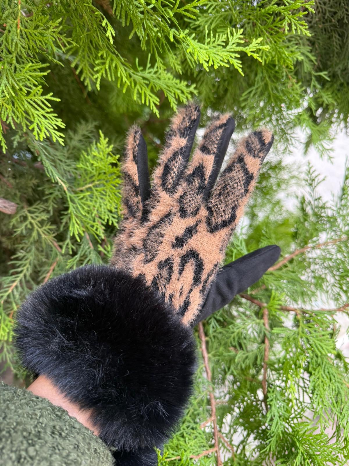 Leopard Print Fur-Timmed Gloves for Women - Nesvay - by Peralane - photo 2