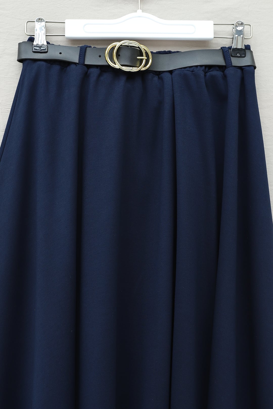 Navy Blue Elastic Waist Belted Flowy Skirt - Women's Maxi Skirt - Podyumplus - by Peralane - photo 5
