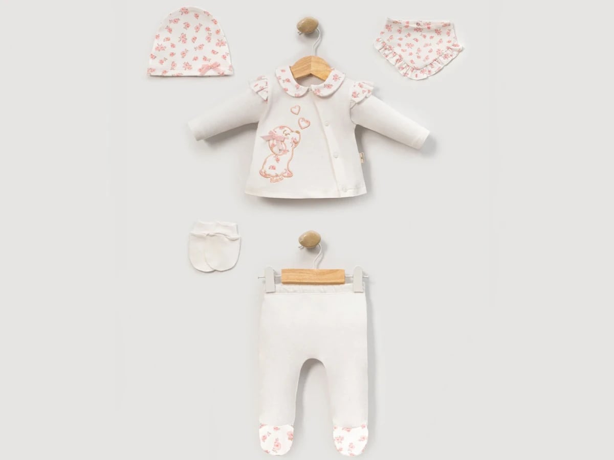 Puppy Print Girl Baby 5-Piece Set in White - Cayzen - by Peralane
