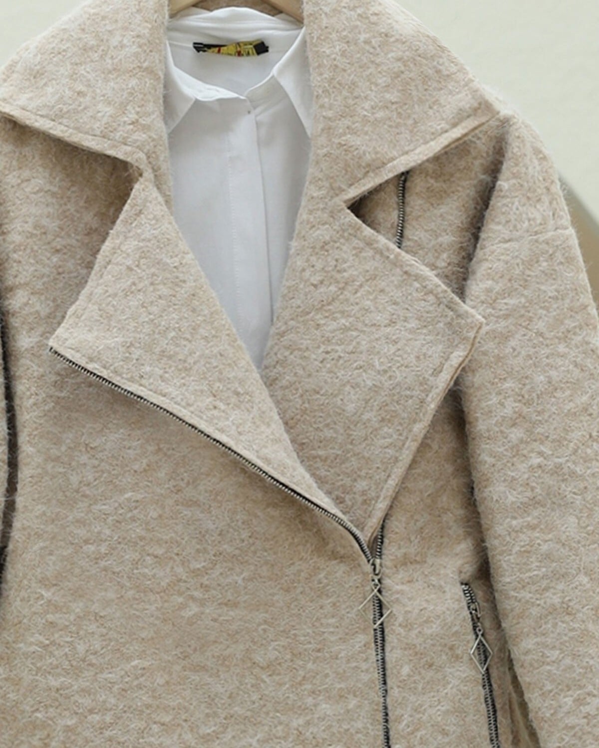 Beige Zip-Front Lined Boucle Jacket - Podyumplus - by Peralane - photo 3