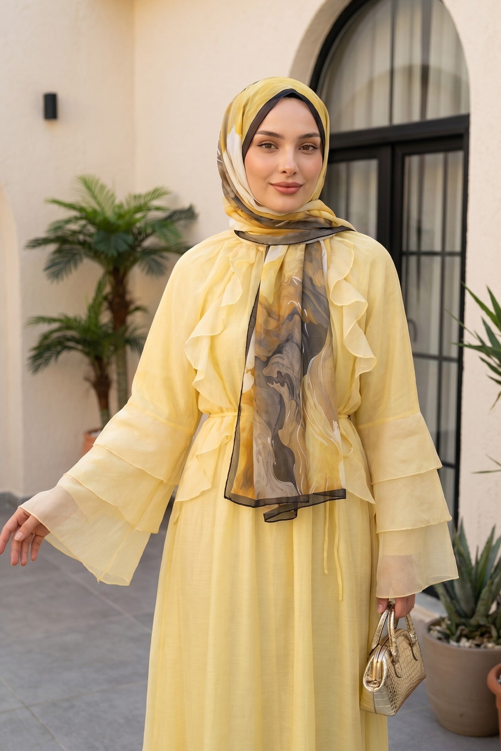 Ruffled Front Spanish Sleeve Lined Laced Skirt Cupra Set - Yellow - Podyumplus - by Peralane - photo 7