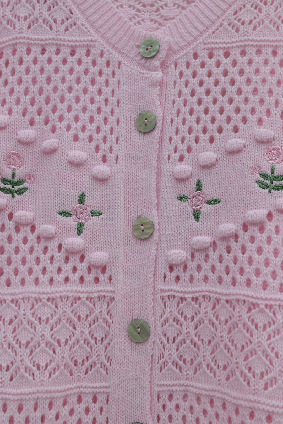 Pink Floral Embroidered Pom-Pom Button Knit Cardigan - Podyumplus - by Peralane - photo 5