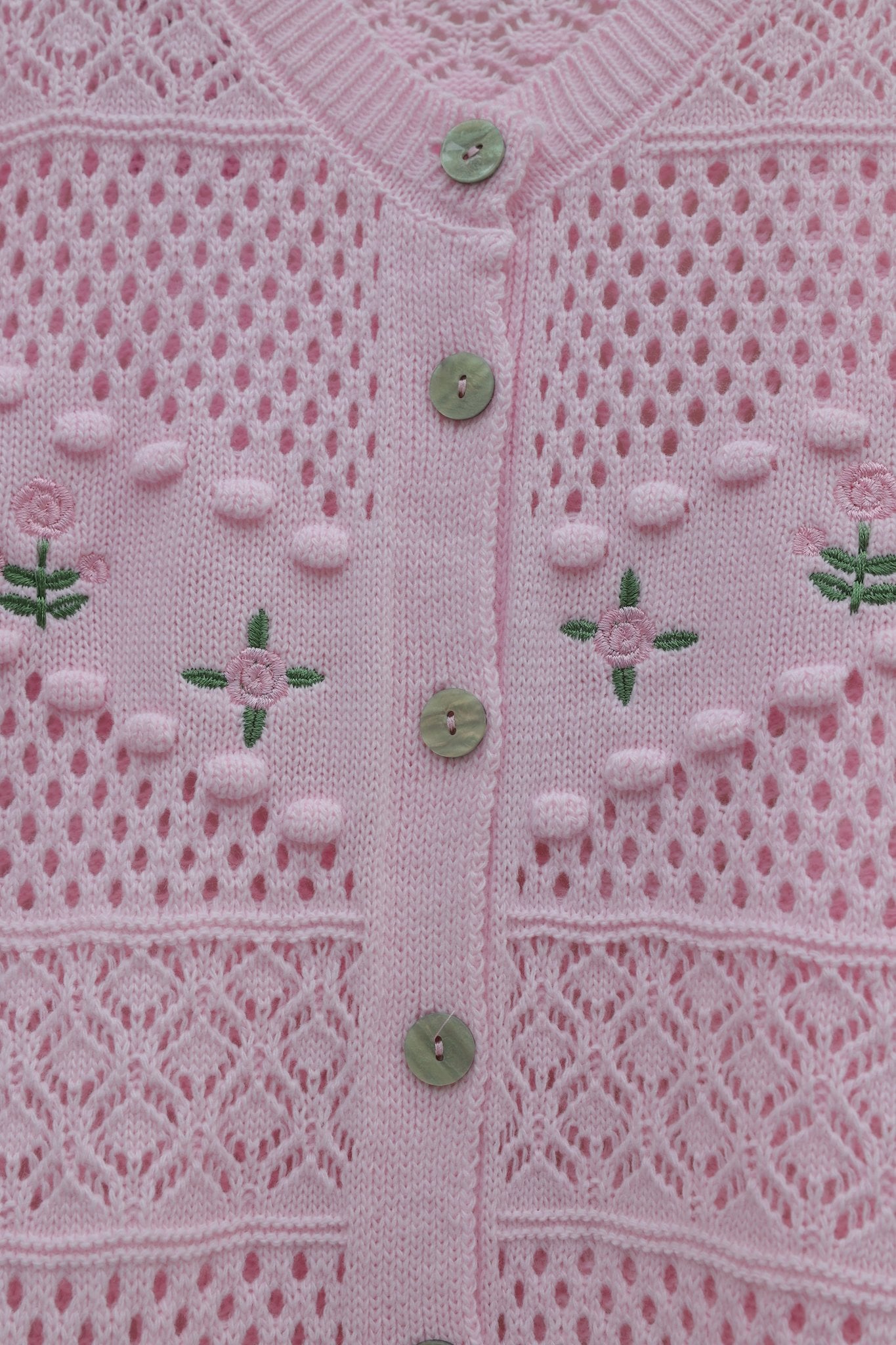Pink Floral Embroidered Pom-Pom Button Knit Cardigan - Podyumplus - by Peralane - photo 5