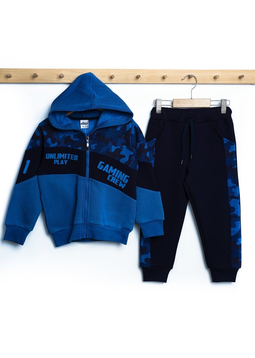 Boys' 2-Piece Hooded Tracksuit Set with Camouflage Print, 3-6 Years, Indigo - Elnino - by Peralane
