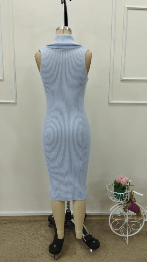 Women's Sleeveless Ribbed Knit Midi Dress with Folded Collar - Janes - by Peralane - photo 5