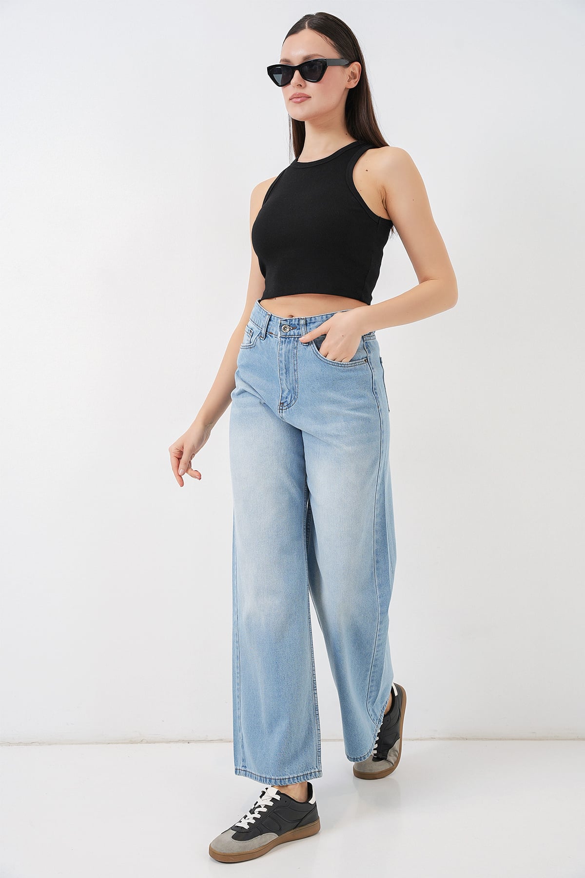 Women's High Waist Wide Leg Palazzo Denim Jeans - Light Blue - Bigdart - by Peralane - photo 2