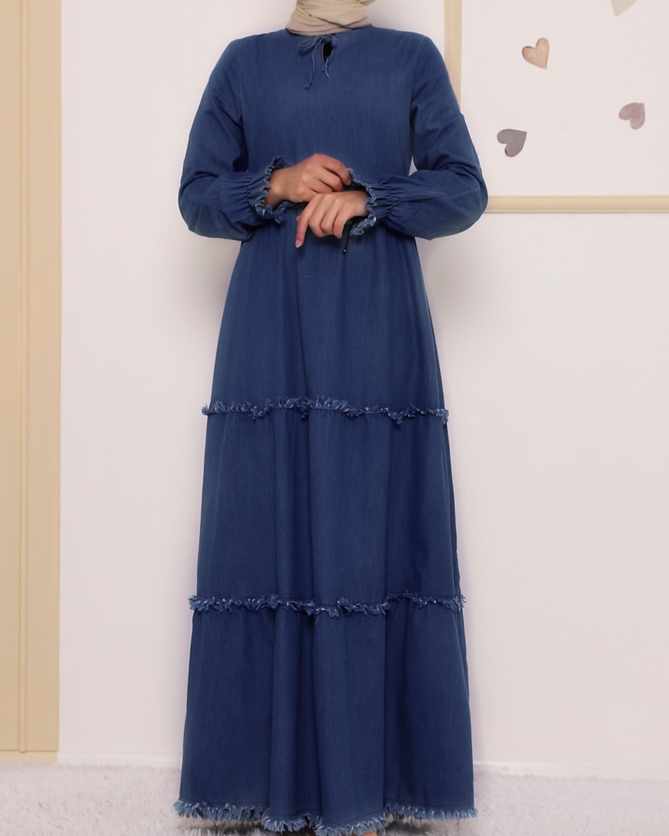 Three-Tier Washed Denim Dress - Indigo - Podyumplus - by Peralane - photo 6