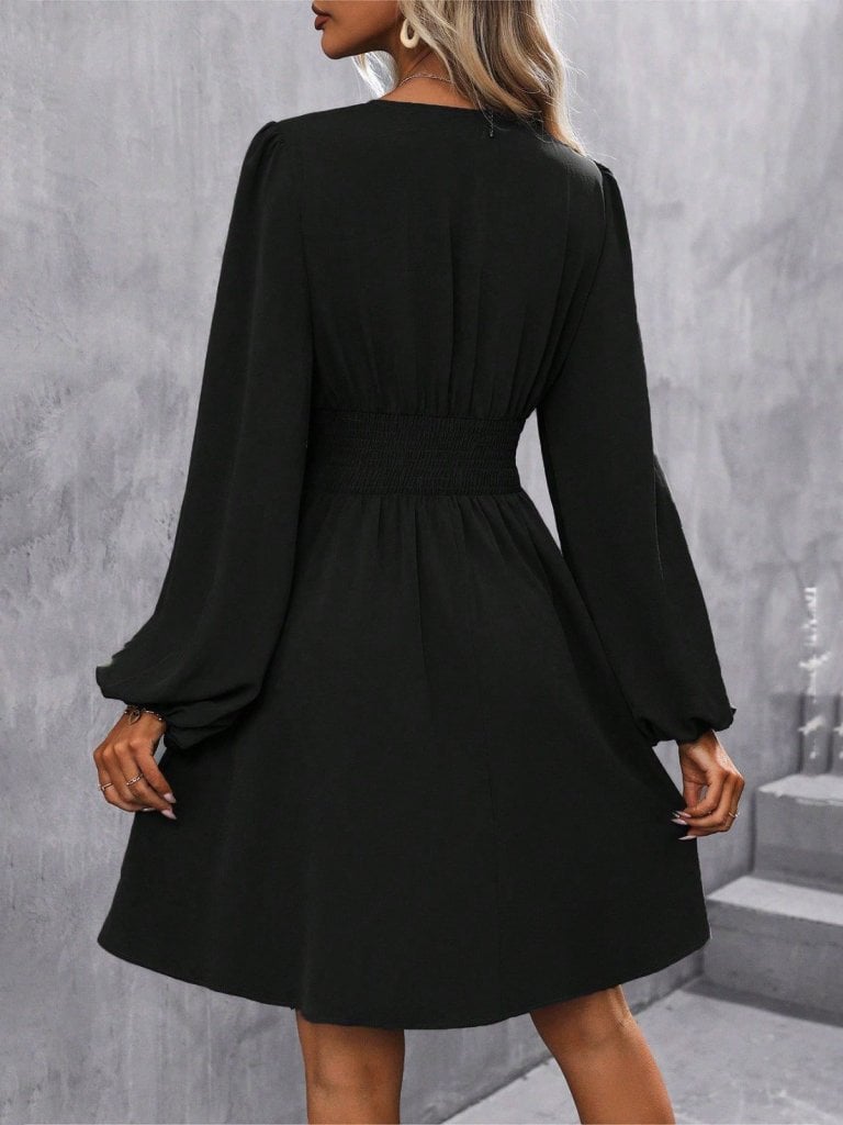 Women's Long Sleeve Wrap V-Neck Belly Corsage Mini Dress - Janes - by Peralane - photo 4