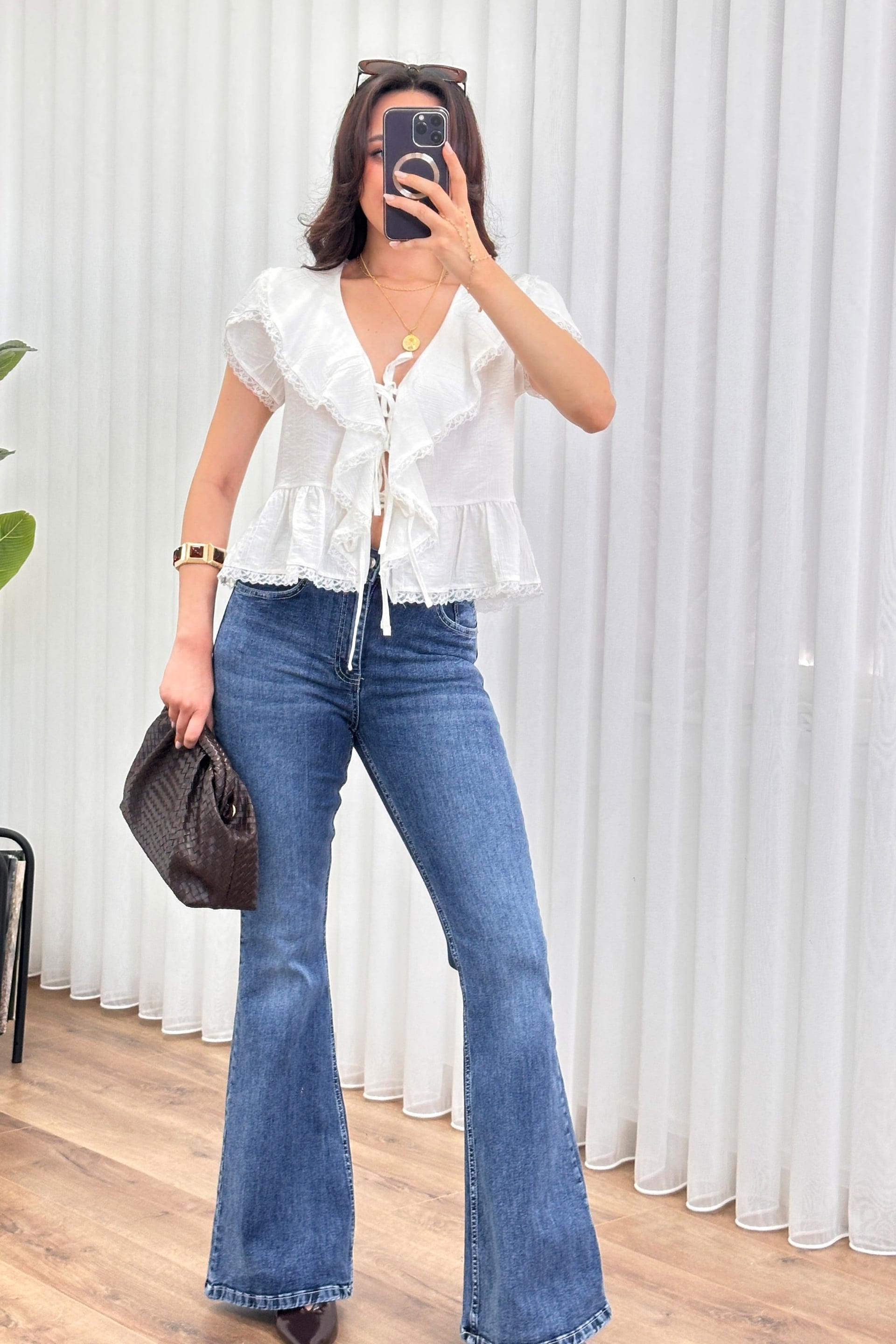 White Lace Detail Tie-Front Blouse - Lustri̇n - by Peralane - photo 3