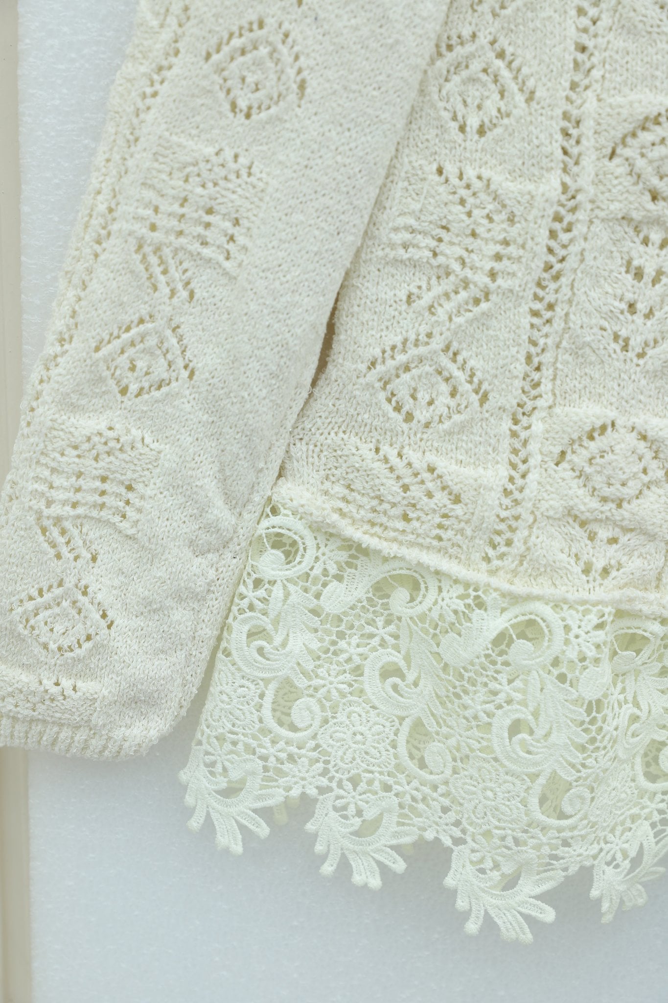 Cream Lace-Trim Patterned Buttoned Knit Cardigan - Podyumplus - by Peralane - photo 6