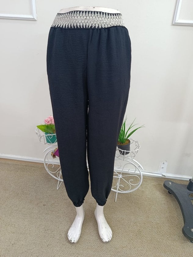 Women's High-Waist Elasticated Drawstring Flowing Trousers, Black - Janes - by Peralane - photo 6