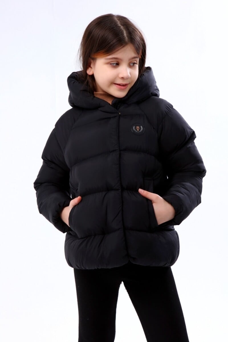 Girls' Quilted Hooded Puffer Jacket - Navy (6-14 Years) - Benitto Kids - by Peralane