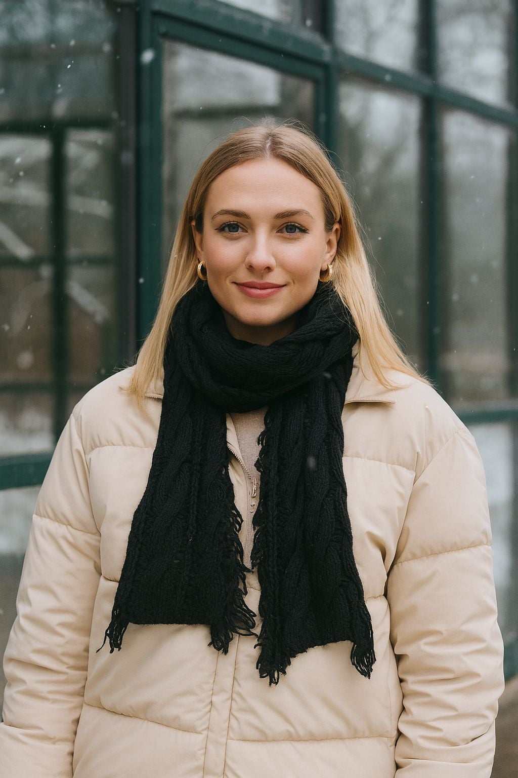 Black Fringed Cable Knit Scarf 30x180 cm - Nesvay - by Peralane