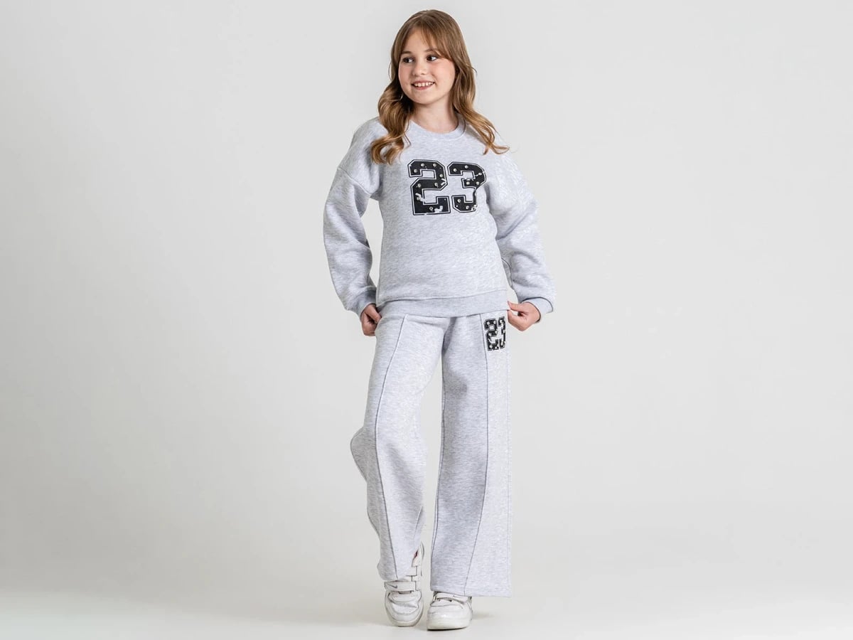 Girls' 2-Piece Sweatshirt and Trousers Set with 23 Print - Light Grey - Pampal Kids - by Peralane