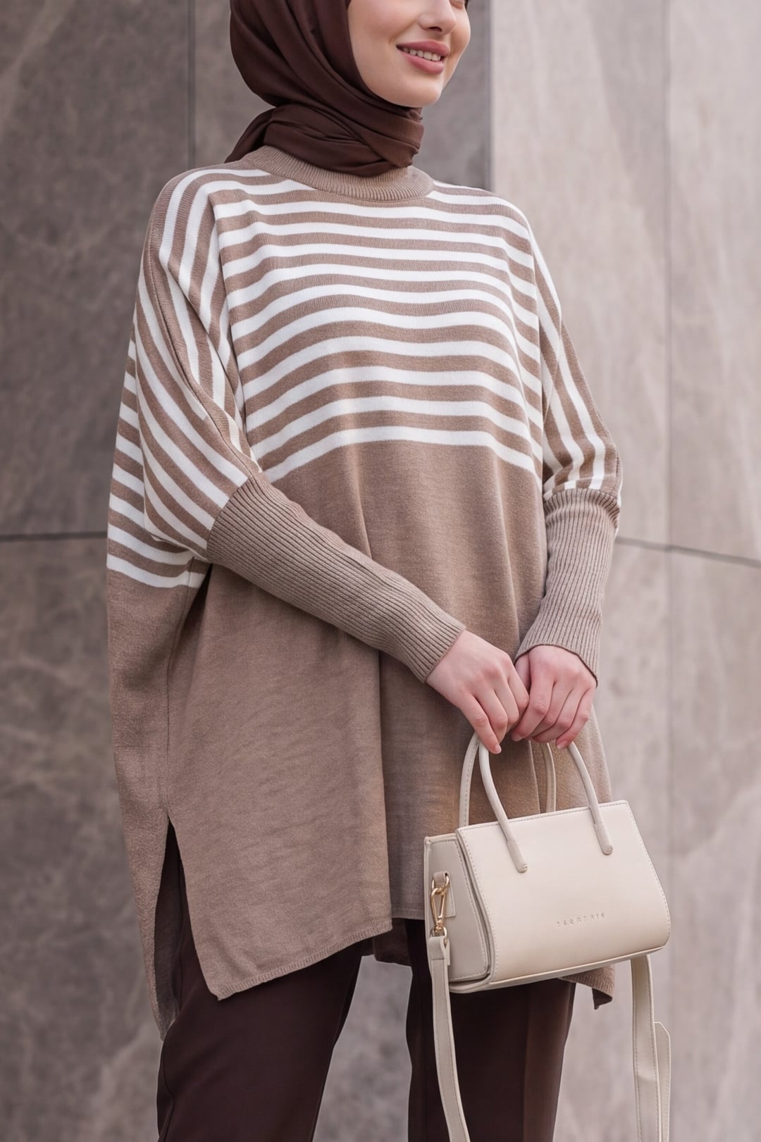 Vizon Oversize Pancho Knit Sweater with Side Slits - Wholeskop - by Peralane