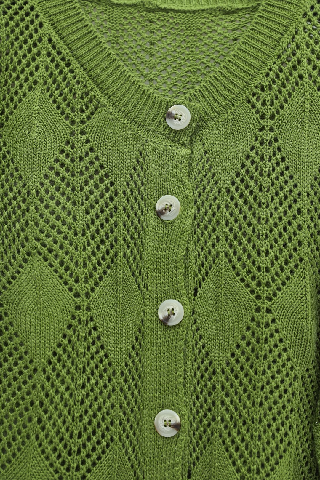 Leaf Pattern Openwork Knit Cardigan - Light Green - Podyumplus - by Peralane - photo 4