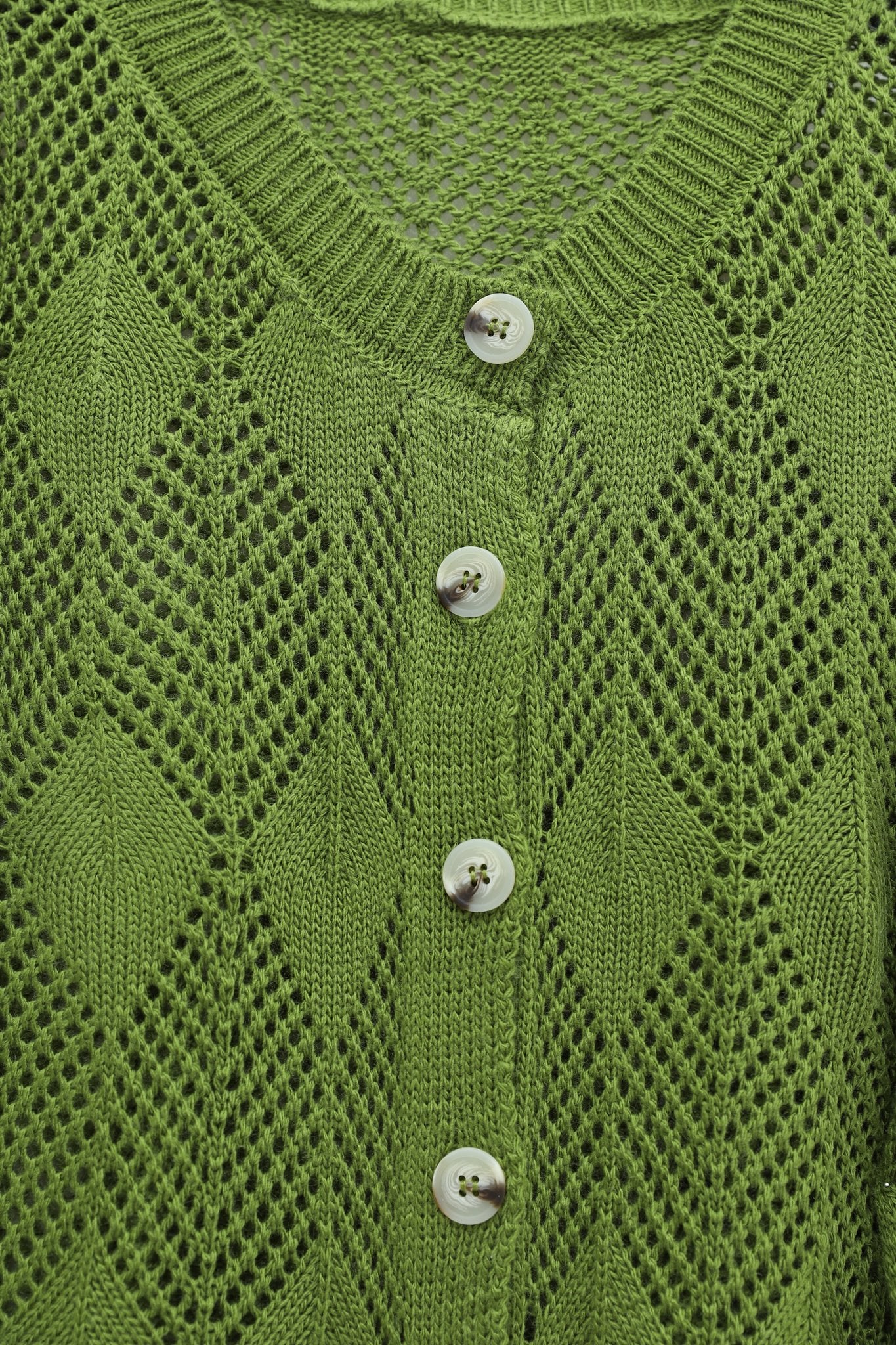 Leaf Pattern Openwork Knit Cardigan - Light Green - Podyumplus - by Peralane - photo 4
