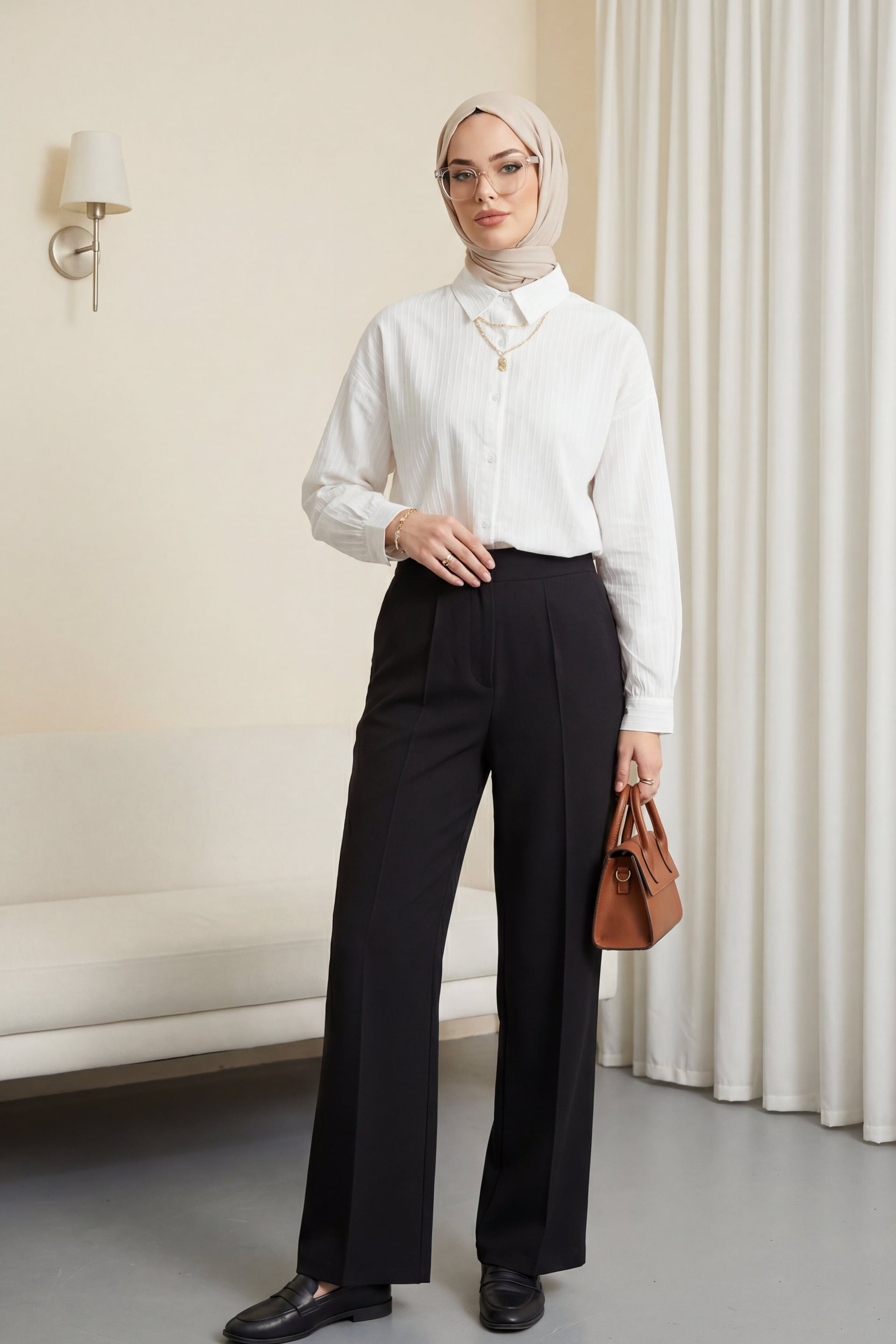 Long Back Striped Button Down Oversized Blouse - Ecru - Podyumplus - by Peralane - photo 2