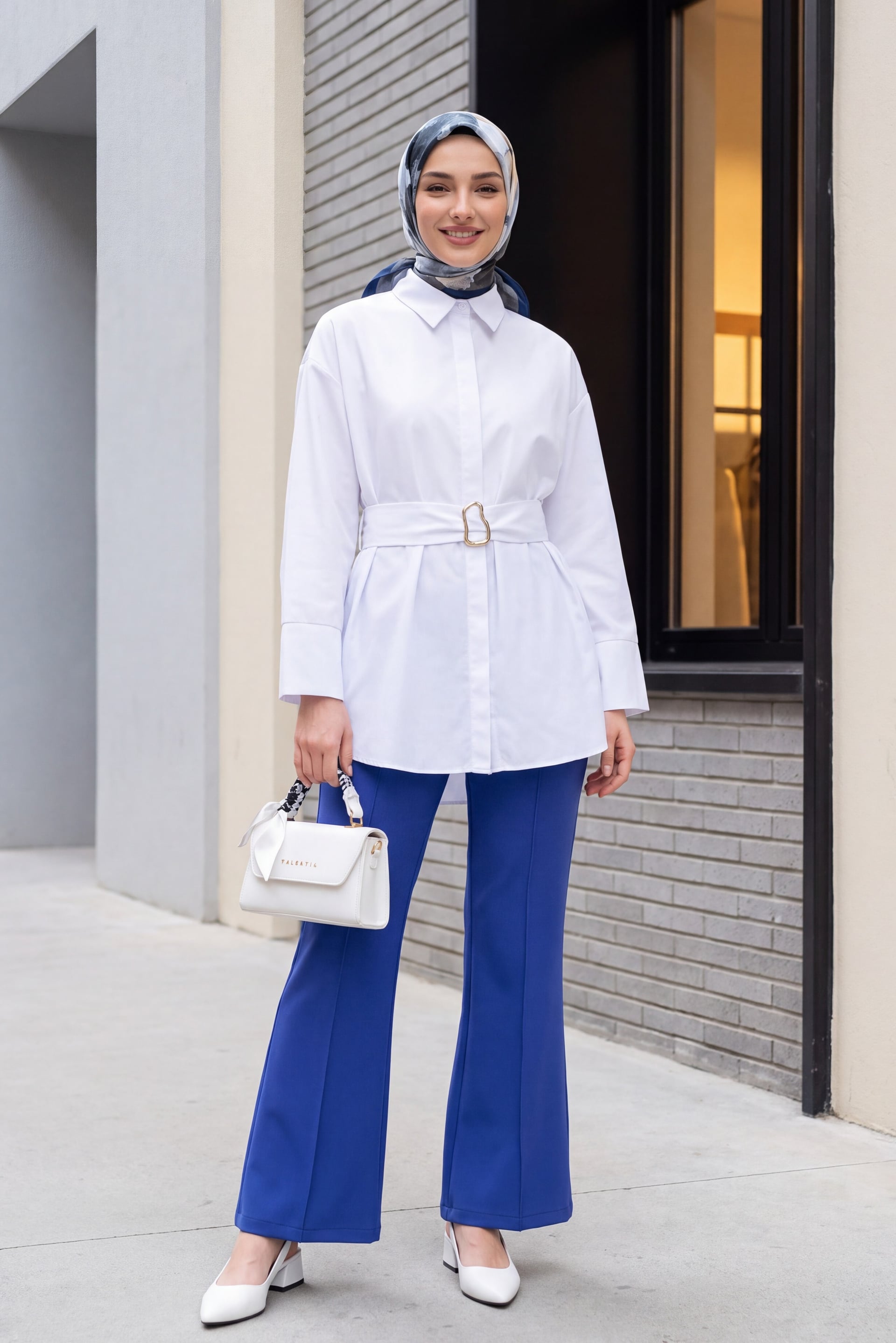 Spanish Flare Elastic Waist Stretch Trousers - Royal Blue - Podyumplus - by Peralane - photo 2