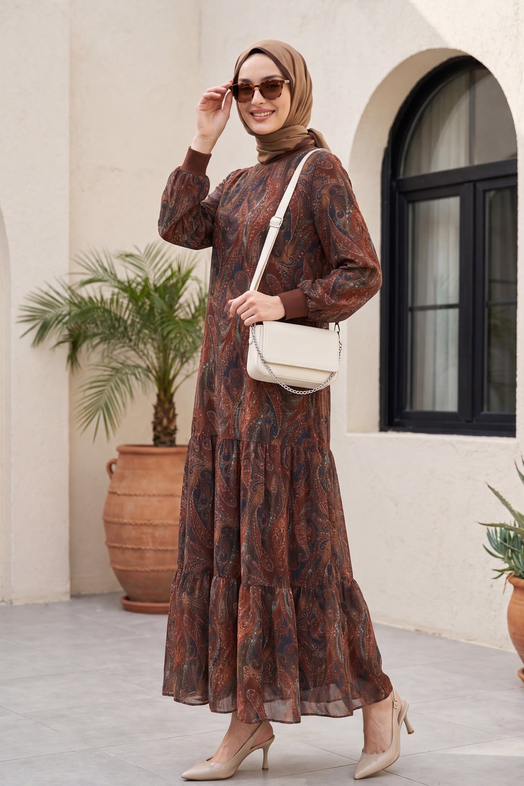 Paisley Print Tiered Chiffon Maxi Dress - Brown - Podyumplus - by Peralane - photo 2