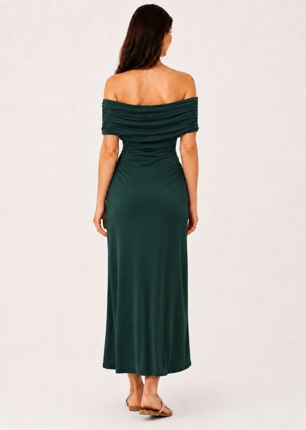 Women's Off-Shoulder Ruched Midi Dress with Side Slit - Janes - by Peralane - photo 2
