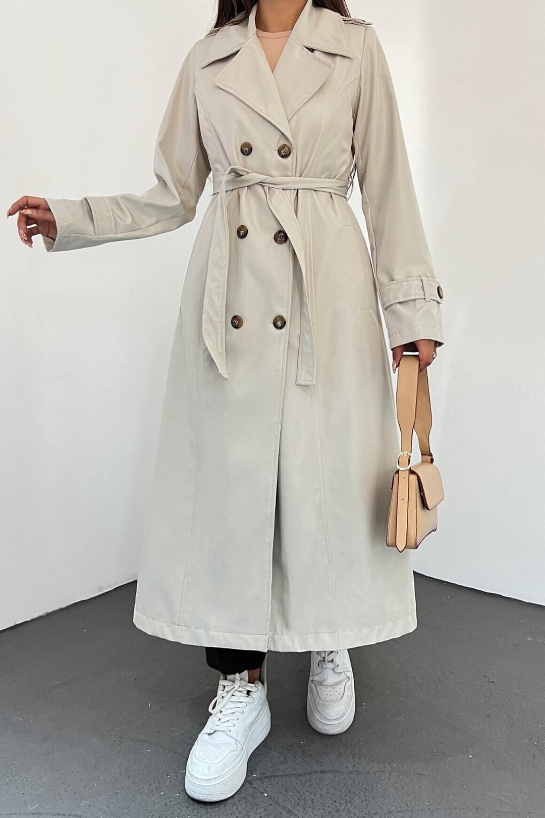 Lined Belted Trench Coat - Stone - Podyumplus - by Peralane - photo 6
