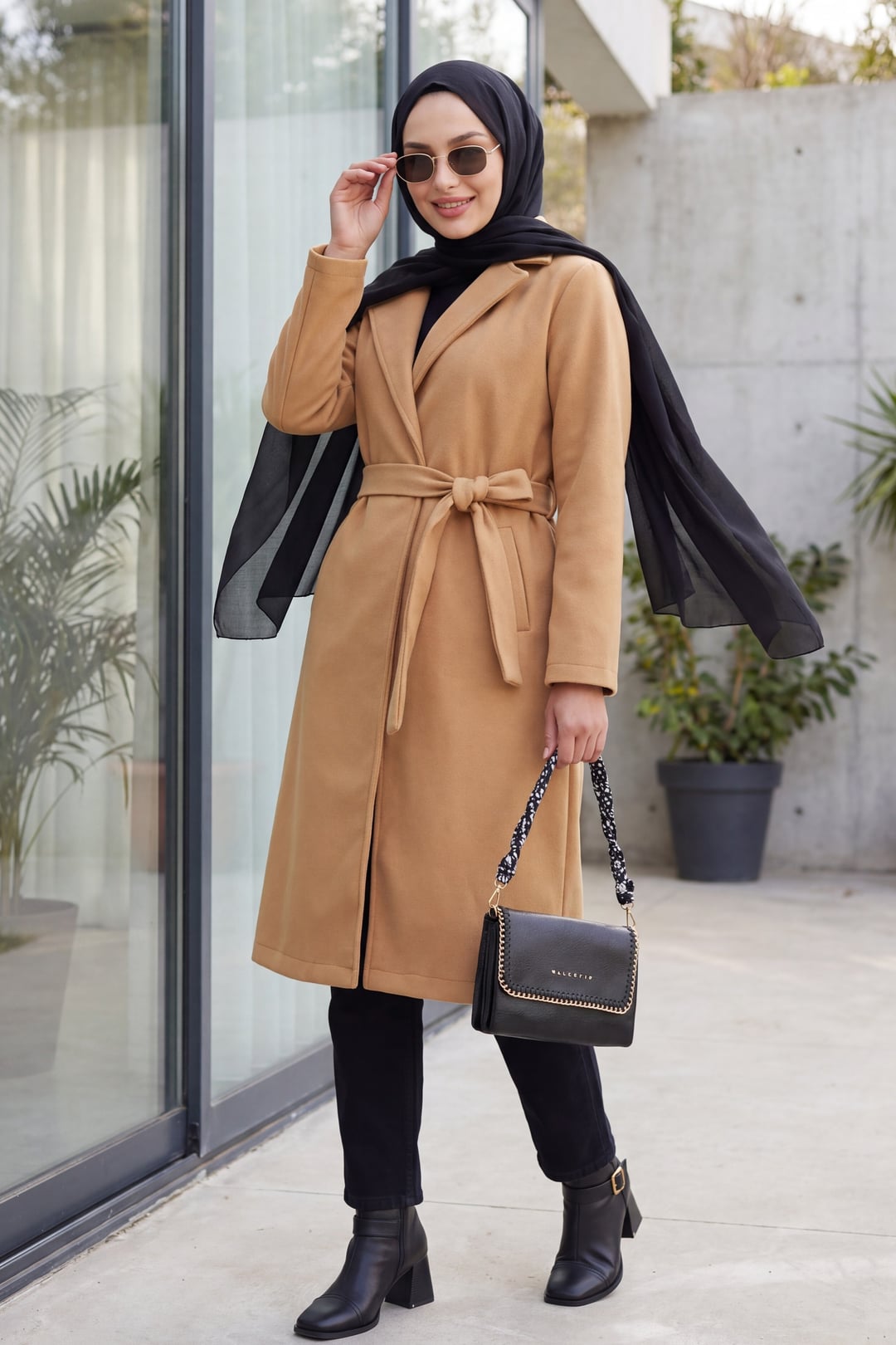 9118 Cross Lapel Felt Coat - Mustard - Bigdart - by Peralane - photo 2