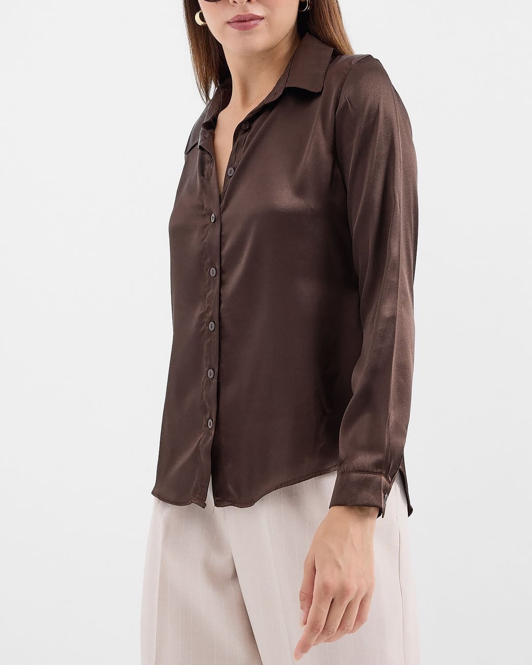 Light Drape Satin Shirt - Brown - Wholeskop - by Peralane - photo 4