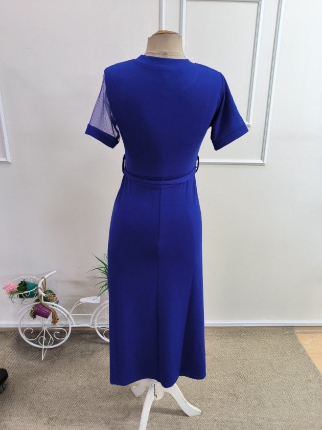Women's Short-Sleeve Round Neck Midi Dress with Tulle Detail and Beaded Slit - Janes - by Peralane - photo 5
