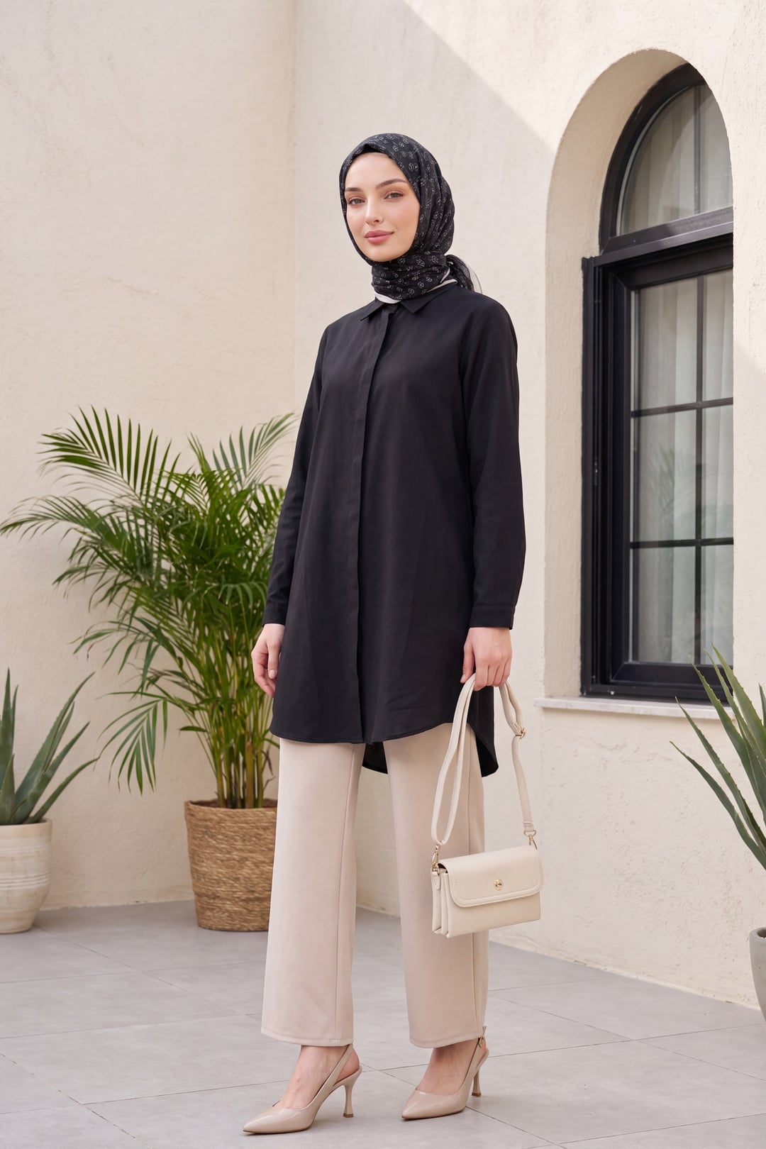 Women's Black Long Tunic Shirt with Hidden Button Placket - Podyumplus - by Peralane - photo 2
