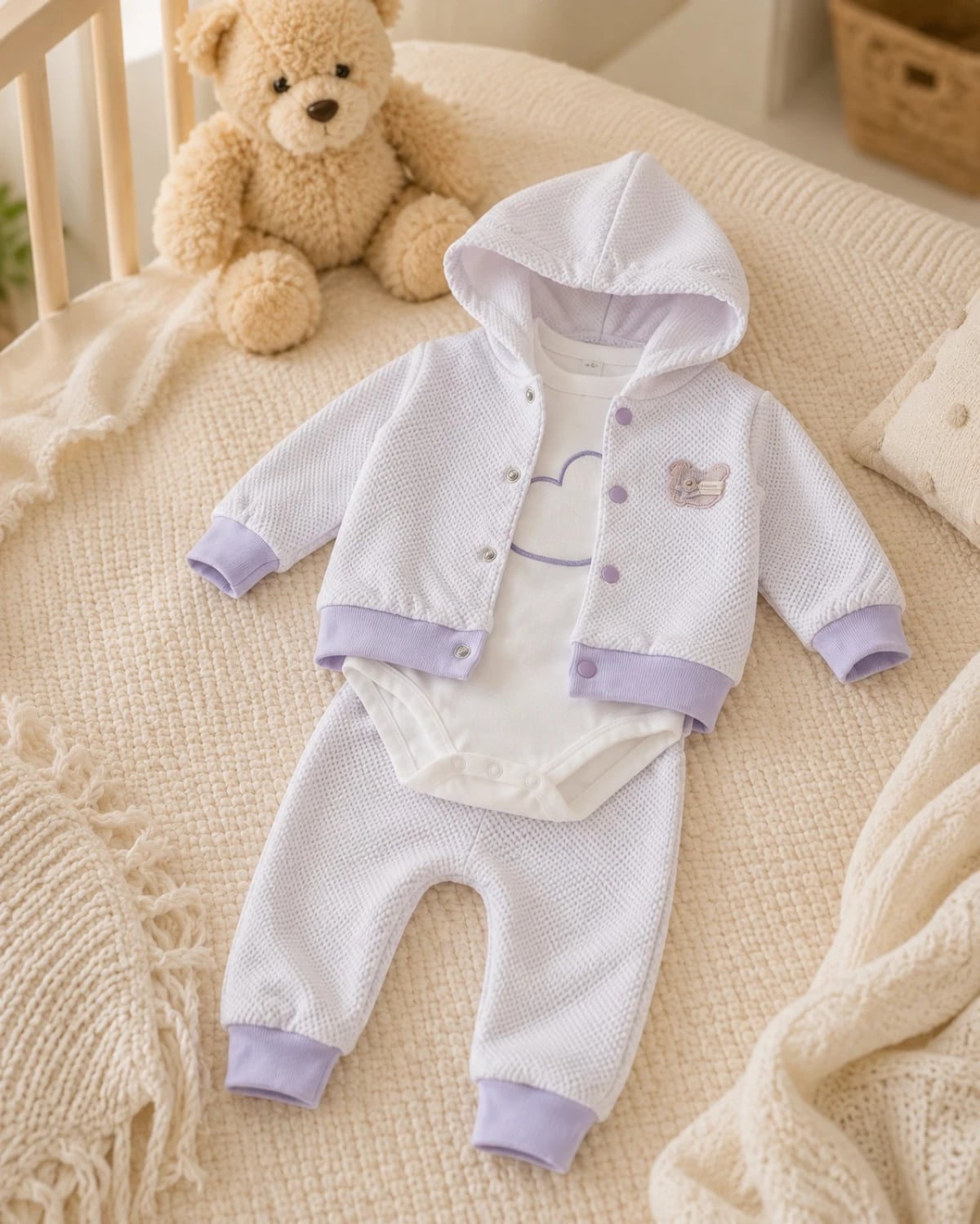 3-Piece Baby Girl Set - White and Lilac - Has Bereket - by Peralane