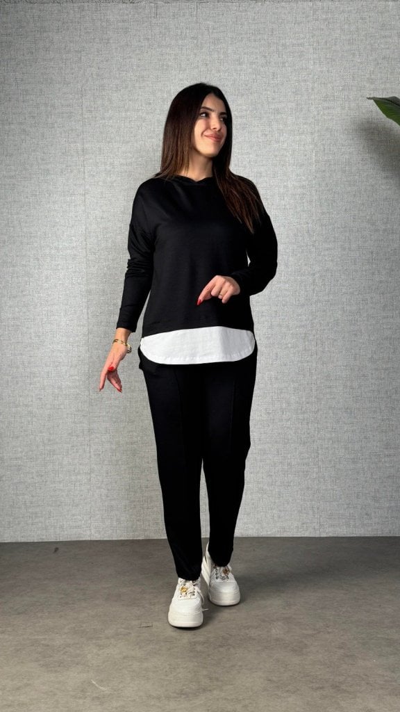 Women's Long Sleeve Hooded Drawstring Viscose Two-Thread Top and Trousers Two-Piece Set, 30930 - Janes - by Peralane - photo 2